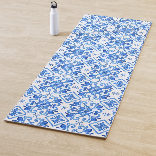 Blue French Toile Pattern Yoga Mat (In Situ)