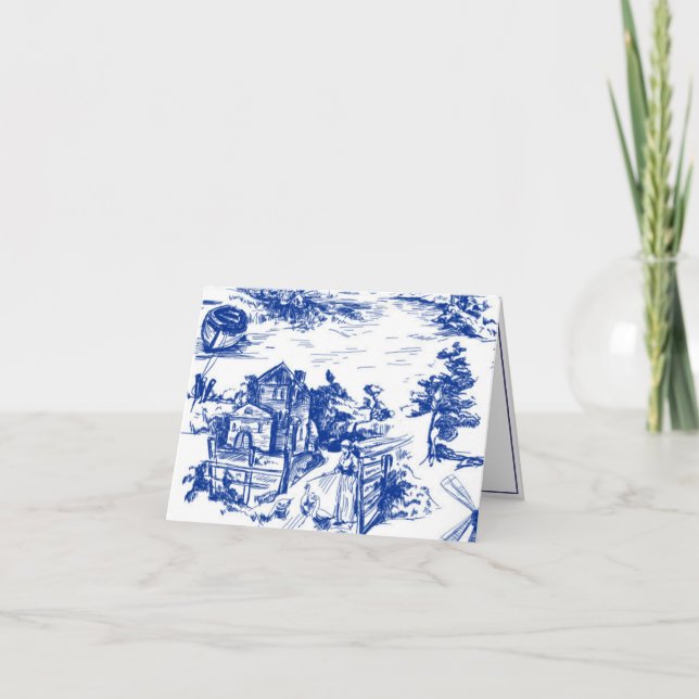 Blue French Toile  Thank You Card (Front)