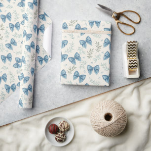 Blue French Toile Vintage Ribbons Wrapping Paper