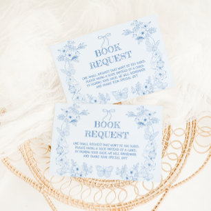 Blue French Victorian Books For Baby Shower Enclosure Card