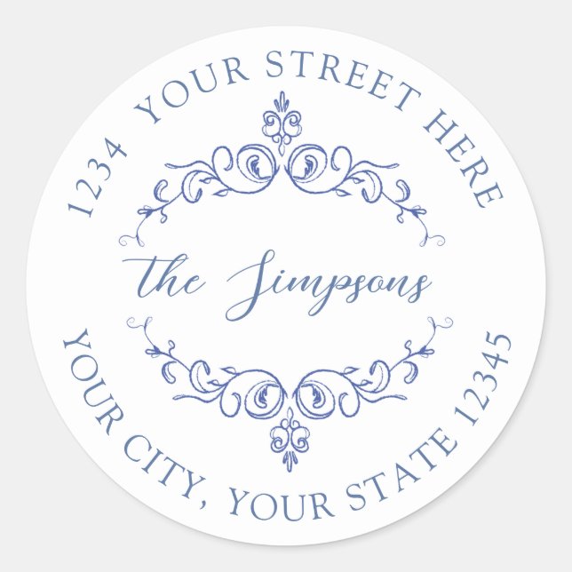Blue French Vintage Victorian Classic Round Sticker (Front)