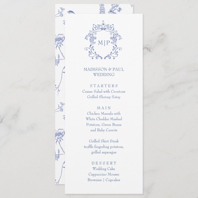 Blue French Vintage Victorian Menu  (Front/Back)