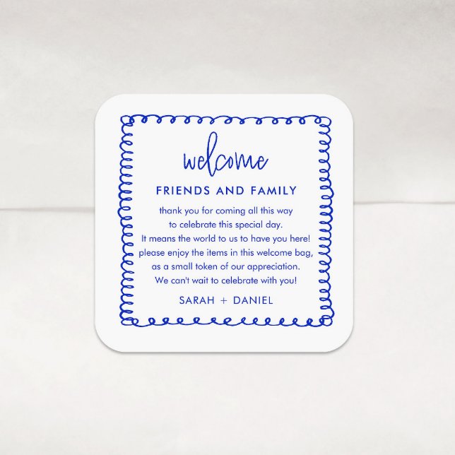 Blue French Wedding Welcome Gift Bag Square Sticker (Creator Uploaded)