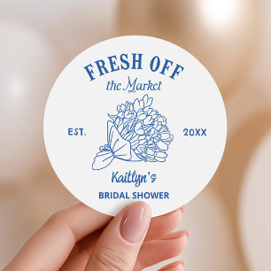 Blue Fresh Off The Market Bridal Shower Classic Round Sticker