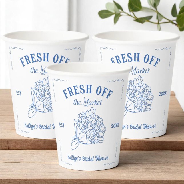Blue Fresh Off The Market Bridal Shower Paper Cups (Creator Uploaded)
