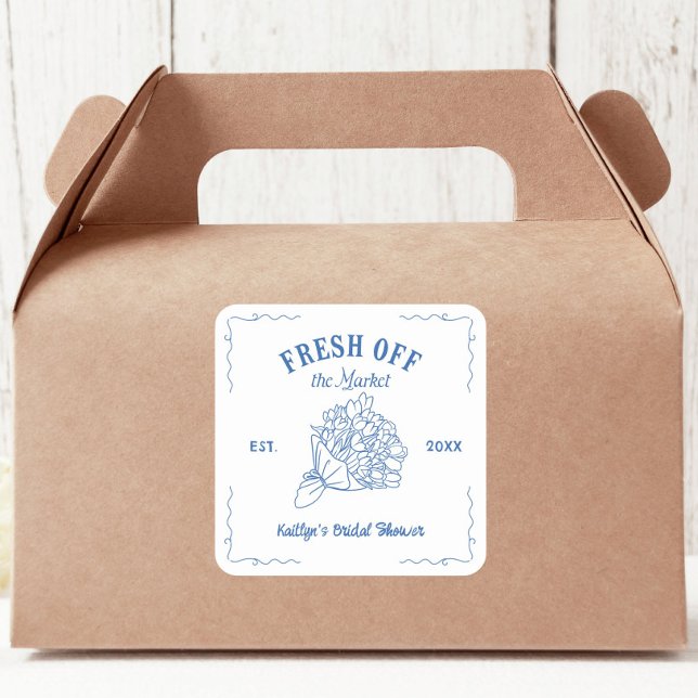 Blue Fresh Off The Market Bridal Shower Square Sticker (Creator Uploaded)