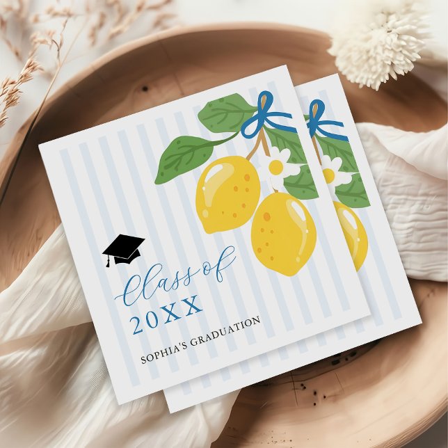 Blue Freshly Lemon Citrus Graduation Party Napkin (Creator Uploaded)