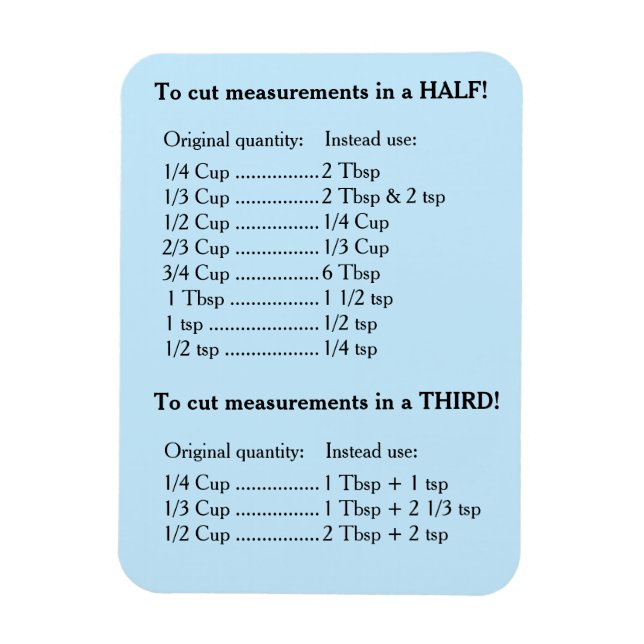 Blue Fridge Kitchen Recipe Converter Half & Third  Magnet (Vertical)