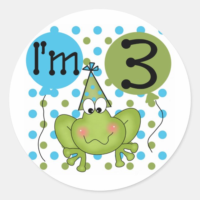 Blue Frog 3rd Birthday Tshirts and Gifts Classic Round Sticker (Front)