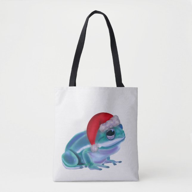 Blue frog with Santa hat. Tote Bag (Front)