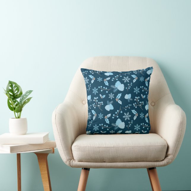 Blue Frost Elegance Snowflakes and Pinecone Winter Cushion (Chair)