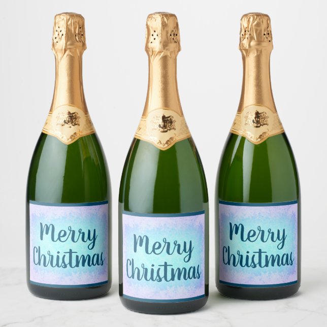Blue frost Merry Christmas Sparkling Wine Label (Bottles)
