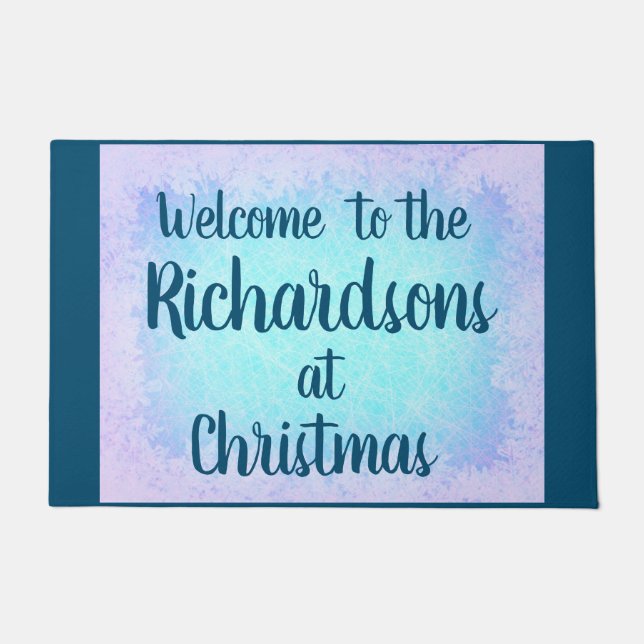 Blue frost personalised Family Welcome Doormat (Front)