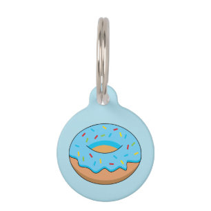 Blue Frosted Donut Sprinkles Cartoon   Add Name Pet Tag