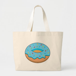 Blue Frosted Donut with Sprinkles Cartoon Large Tote Bag