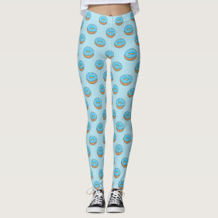 Blue Frosted Donut with Sprinkles Cartoon Leggings