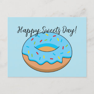 Blue Frosted Doughnut Sprinkles Cartoon   Add Text Holiday Postcard