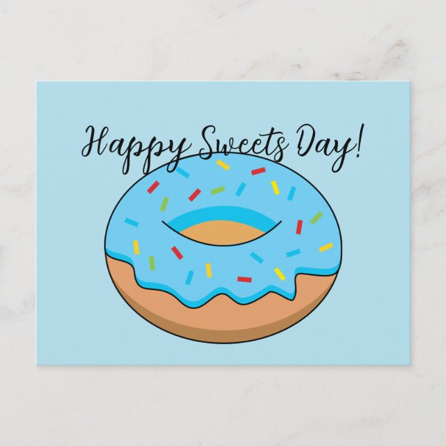 Blue Frosted Doughnut Sprinkles Cartoon | Add Text Holiday Postcard (Front)