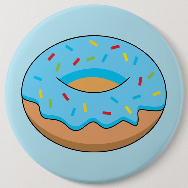 Blue Frosted Doughnut with Sprinkles Cartoon 6 Cm Round Badge (Front)
