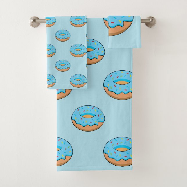Blue Frosted Doughnut with Sprinkles Cartoon Bath Towel Set (Insitu)