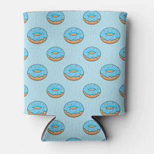 Blue Frosted Doughnut with Sprinkles Cartoon Can Cooler