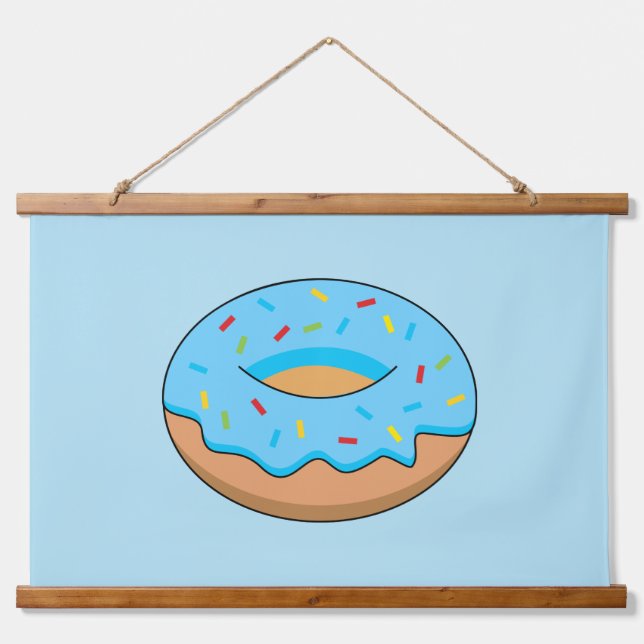 Blue Frosted Doughnut with Sprinkles Cartoon Hanging Tapestry (Front)
