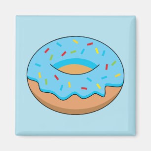 Blue Frosted Doughnut with Sprinkles Cartoon Magnet