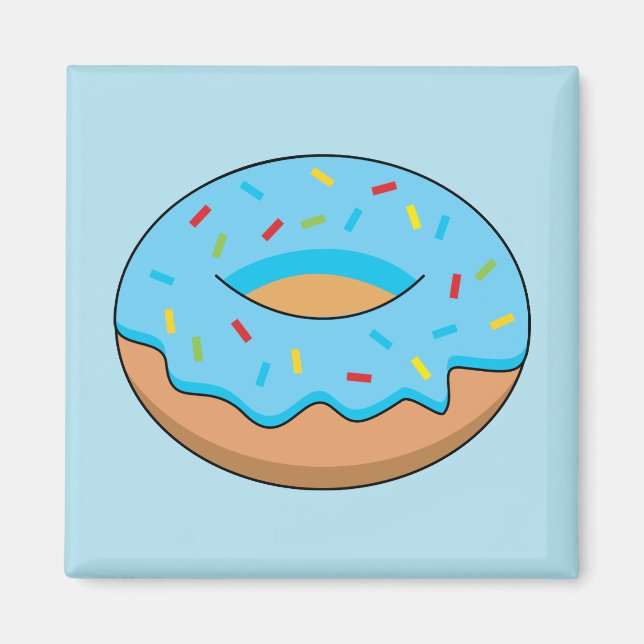 Blue Frosted Doughnut with Sprinkles Cartoon Magnet (Front)