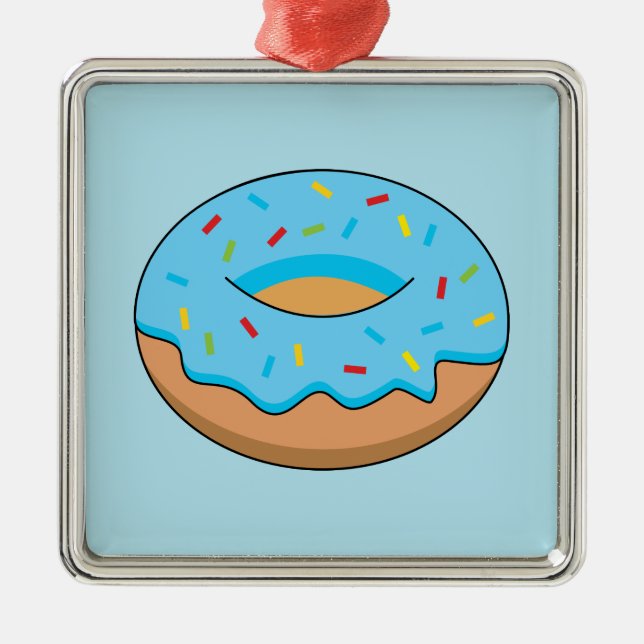Blue Frosted Doughnut with Sprinkles Cartoon Metal Tree Decoration (Front)