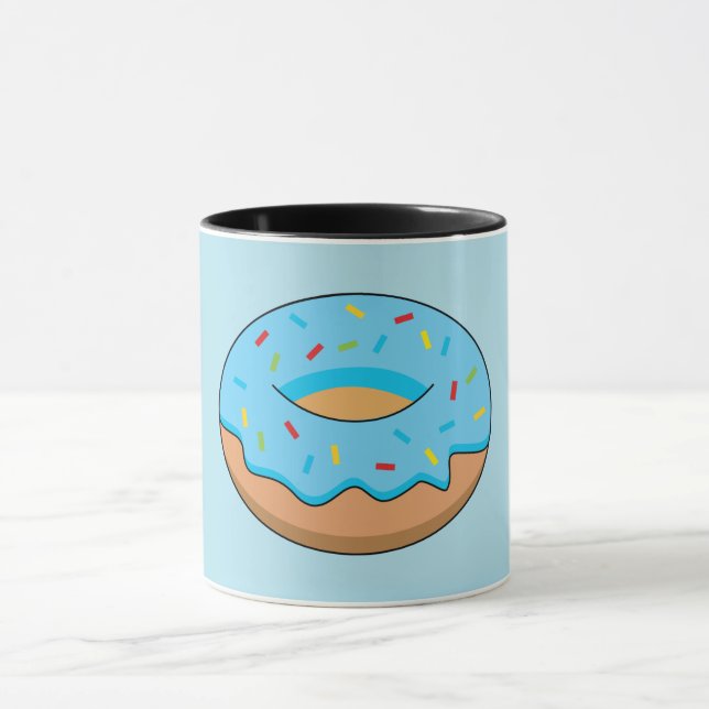 Blue Frosted Doughnut with Sprinkles Cartoon Mug (Center)