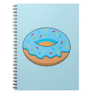 Blue Frosted Doughnut with Sprinkles Cartoon Notebook