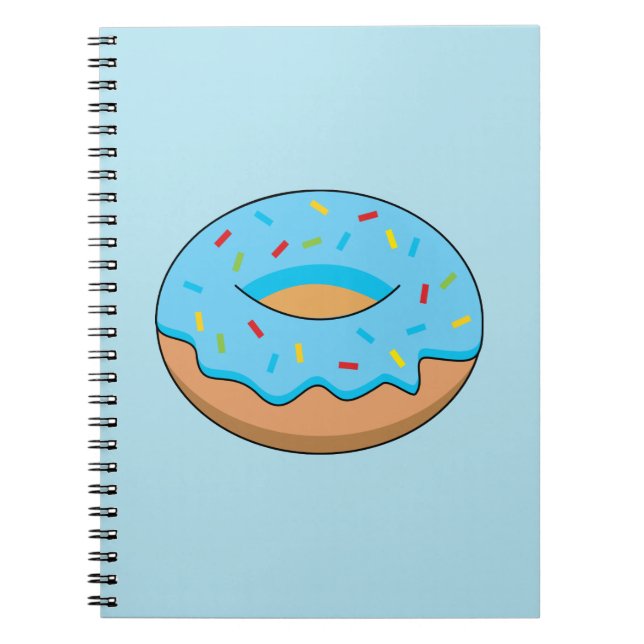 Blue Frosted Doughnut with Sprinkles Cartoon Notebook (Front)