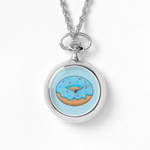 Blue Frosted Doughnut with Sprinkles Cartoon Watch