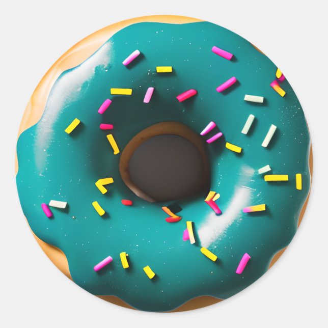 Blue Frosted Doughnut with Sprinkles Classic Round Sticker (Front)