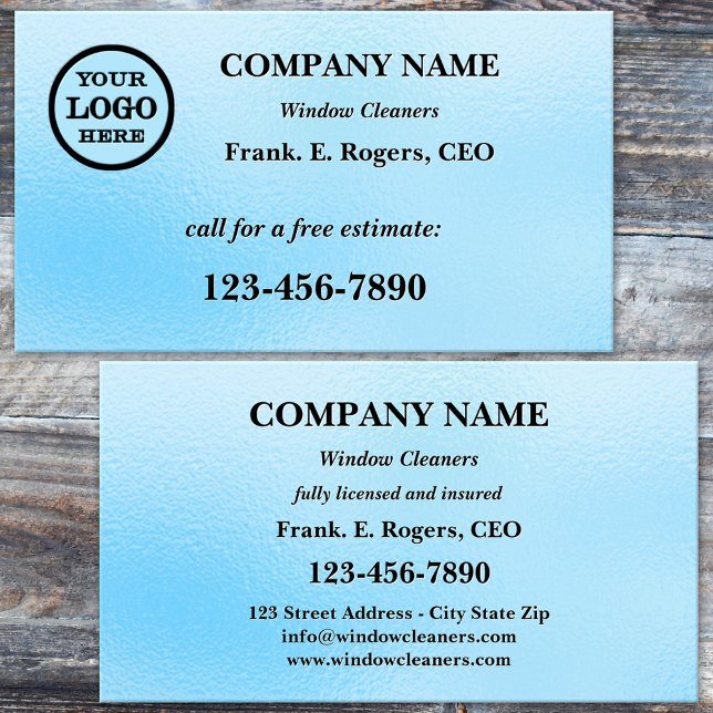 Blue Frosted Glass Window Cleaner Business Card (Professional window cleaner business card featuring a blue frosted glass design)