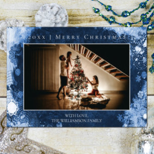 Blue Frosted Snowflakes Christmas Photo Card