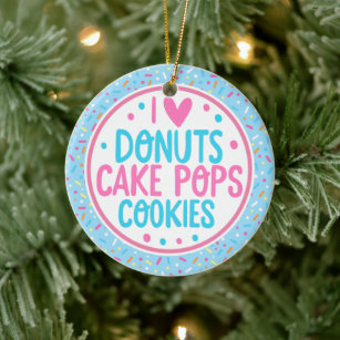 Blue Frosting and Sprinkles I Love Doughnuts Cake  Ceramic Tree Decoration