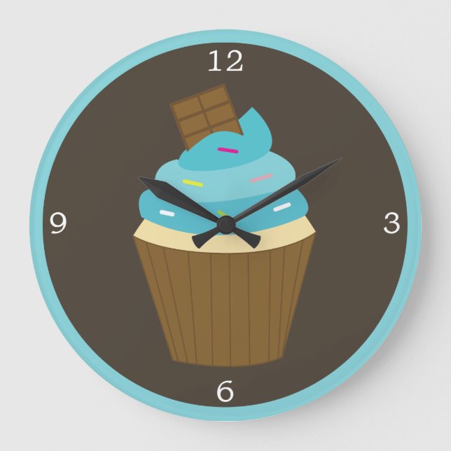 Blue Frosting Rainbow Sprinkles Cupcake Large Clock (Front)