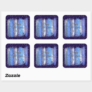 Blue Frosty Brush Strokes Happy New Year 20xx  Square Sticker