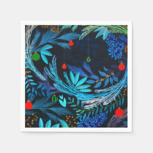 Blue Frosty Christmas Forest Foliage Napkin
