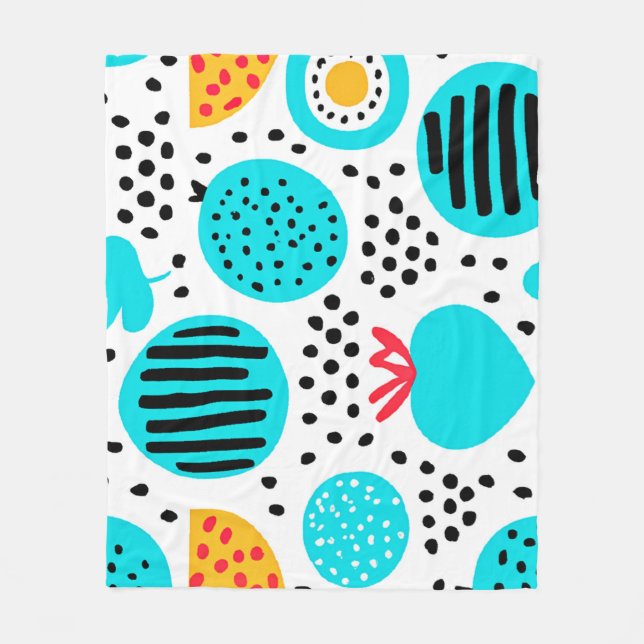 Blue Fruit Patterns Painting Art. Buy Now Fleece Blanket (Front)