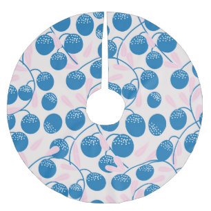 Blue fruits, pink leaves, seamless design. brushed polyester tree skirt
