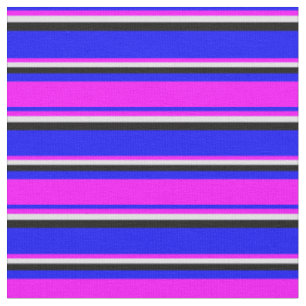 Blue, Fuchsia, Lavender, and Black Coloured Lines Fabric