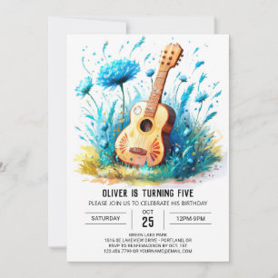 Blue Fun Guitar Boy Birthday Invitation