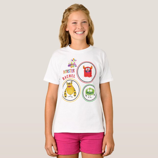 Blue FUN Monster KIDS Child Name T-Shirt (Front Full)