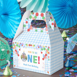 Blue Fun to Be One Photo First Birthday Favour Box