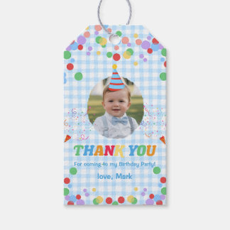 Blue Fun to Be One Photo First Birthday Gift Tag