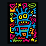 Blue Funky Alien – Neon Pop Art Quirky Monster Poster<br><div class="desc">This funky blue alien jumps out with neon colours and quirky energy. With wide eyes and a playful grin,  it’s a pop art design made to electrify your wall decor and bring funky vibes to any space.</div>