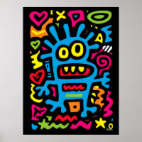 Blue Funky Alien – Neon Pop Art Quirky Monster