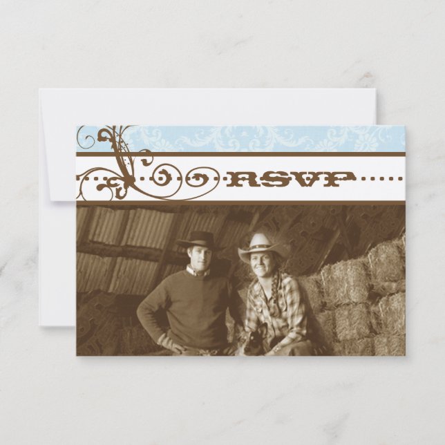 Blue Funky Swirls Wedding RSVP Card (Front)